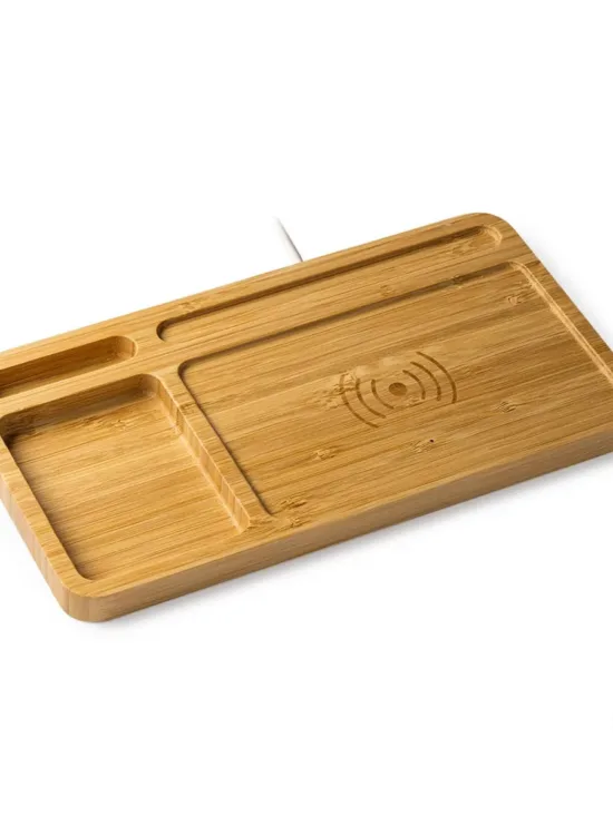 Cargador Inalámbrico con Organizador de Bambú Natural Stamina Core 3024